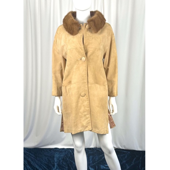 Vintage 1950’s Suede Leather and American Mink Collar Swing Coat - MCM - S/M - Picture 1 of 14